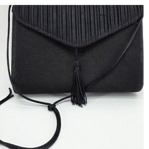 Vintage Andé Evening Clutch Bag Black Pleated Tassel Formal Glamour 80's Classic